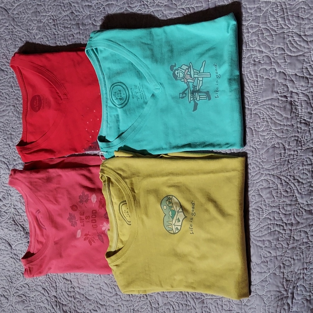 LIKE NEW Life is Good® T-Shirt Bundle of 4 SMALL 2 Long & 2 Short Sleeves DEAL!